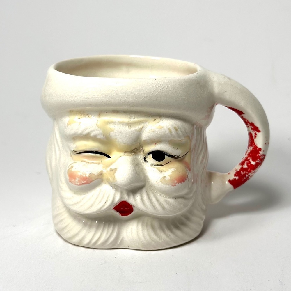 Vintage Winking Santa Mug, Japan, 50s, Mid Century Modern